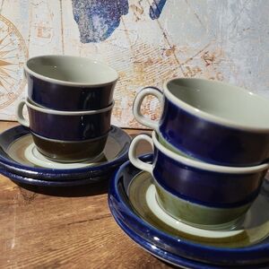 4 Rörstrand Elisabeth tea or coffee cups and saucers. Vintage Swedish Stoneware